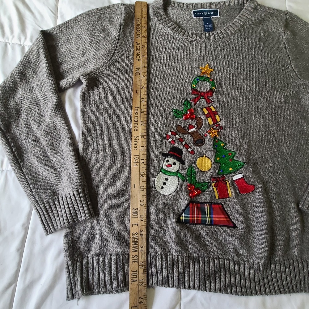 Karen Scott Large Sweater Christmas Tree Holiday Gift Embroidered Long‎ Sleeve - Picture 5 of 6